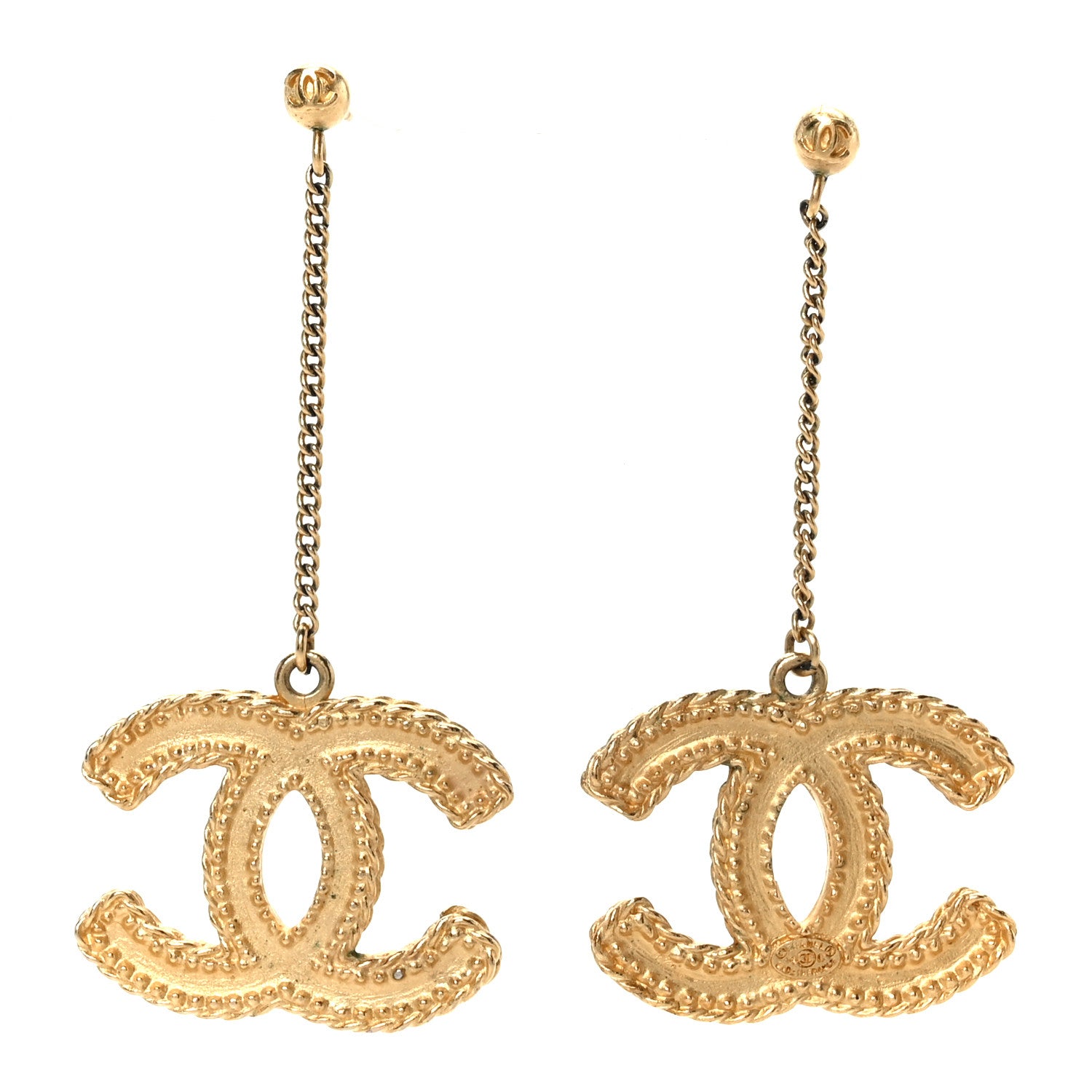 Chanel CC Drop Earrings Matte Gold 1 of 5