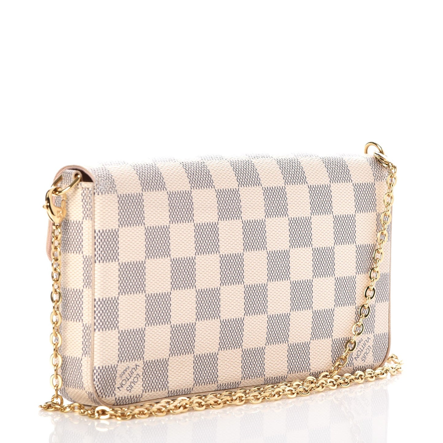 Damier Azur Pochette Felicie Chain Wallet Rose Ballerine