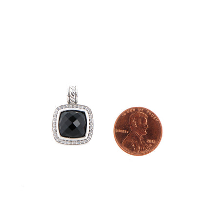 David Yurman Sterling Silver Pave Diamond Black Onyx 11mm Albion Enhancer Pendant 2 of 4