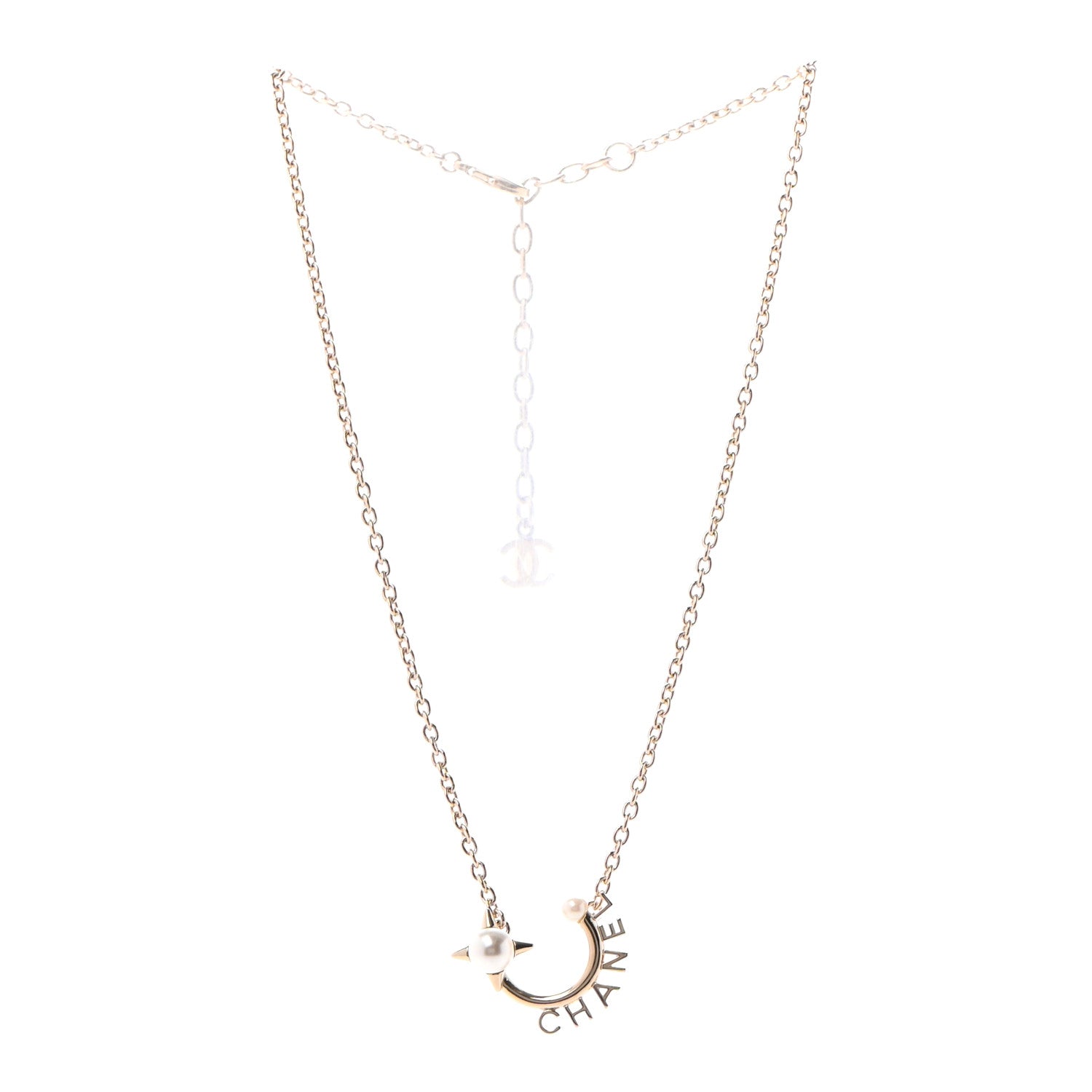 Chanel Pearl Logo Necklace Gold 3 of 6