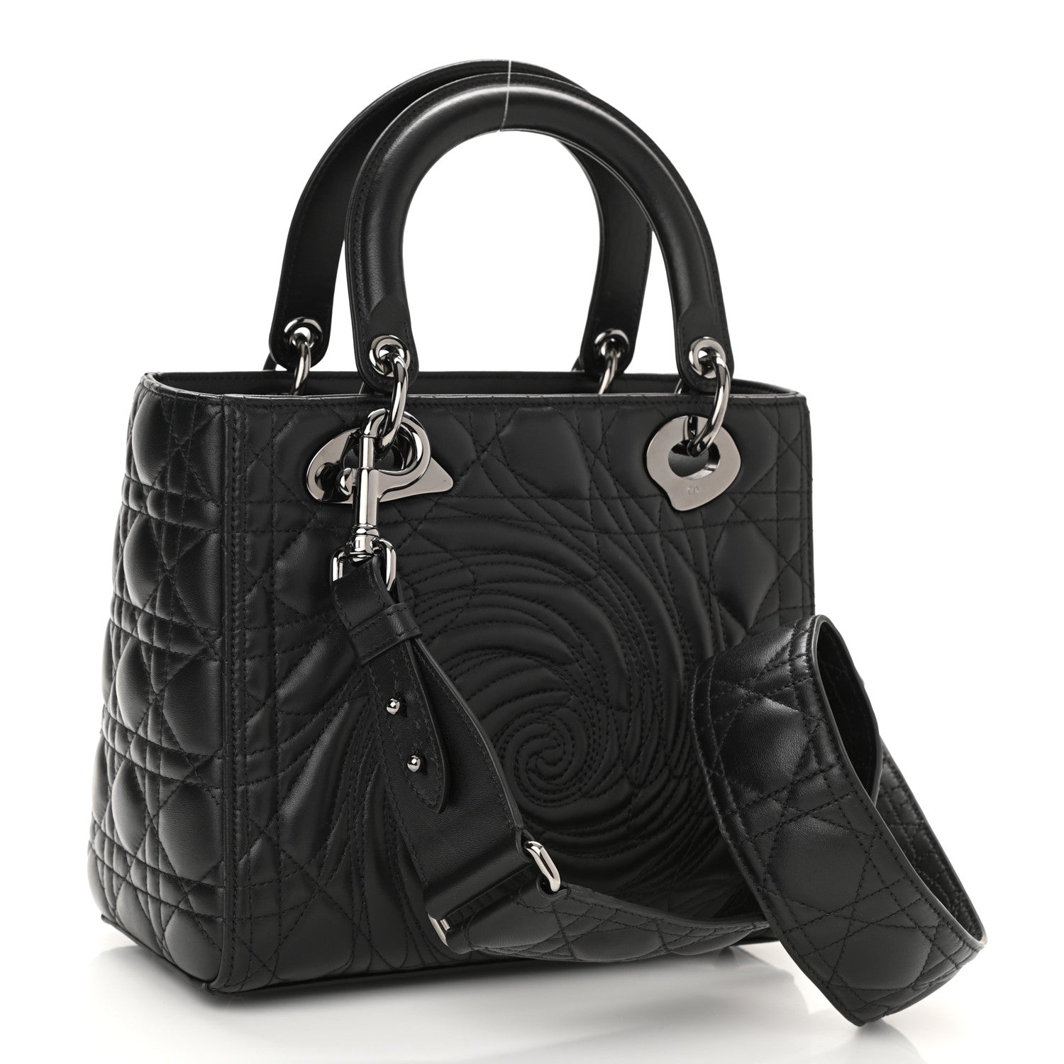 Christian Dior Lambskin Cannage Embossed Medium Recycle Group Lady Dior Art 5 Black 3 of 8