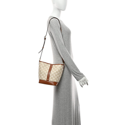 Celine Triomphe Canvas Calfskin Small Bucket Bag White 2 of 10
