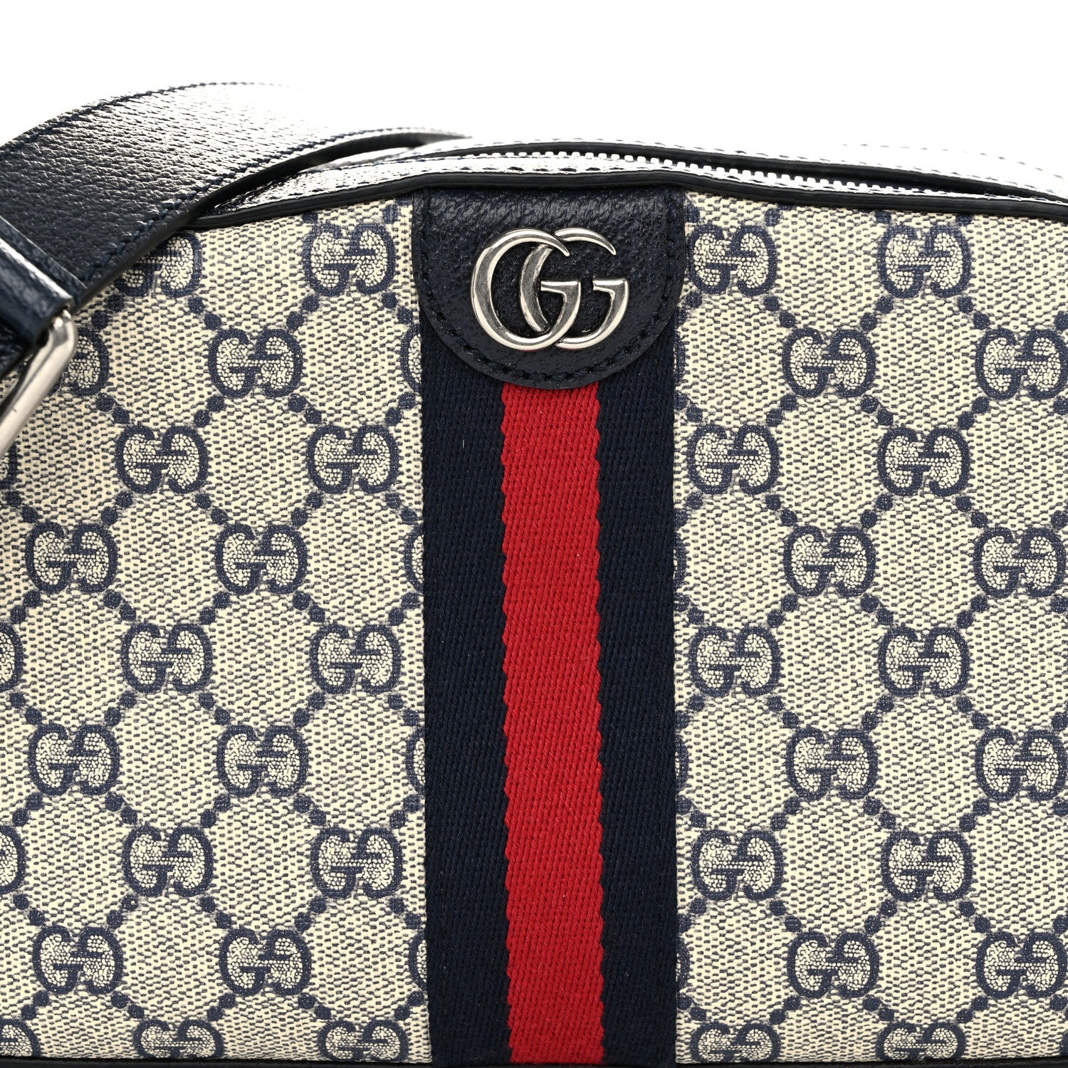 Gucci GG Supreme Monogram Textured Dollar Calfskin Web Small Ophidia Camera Bag Beige Blue 8 of 12