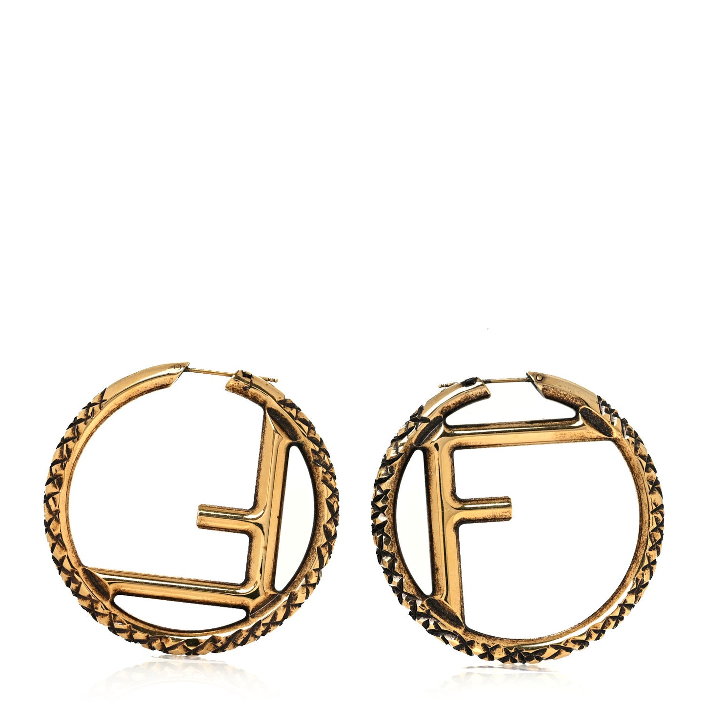 Metal FF Hoop Earrings Gold