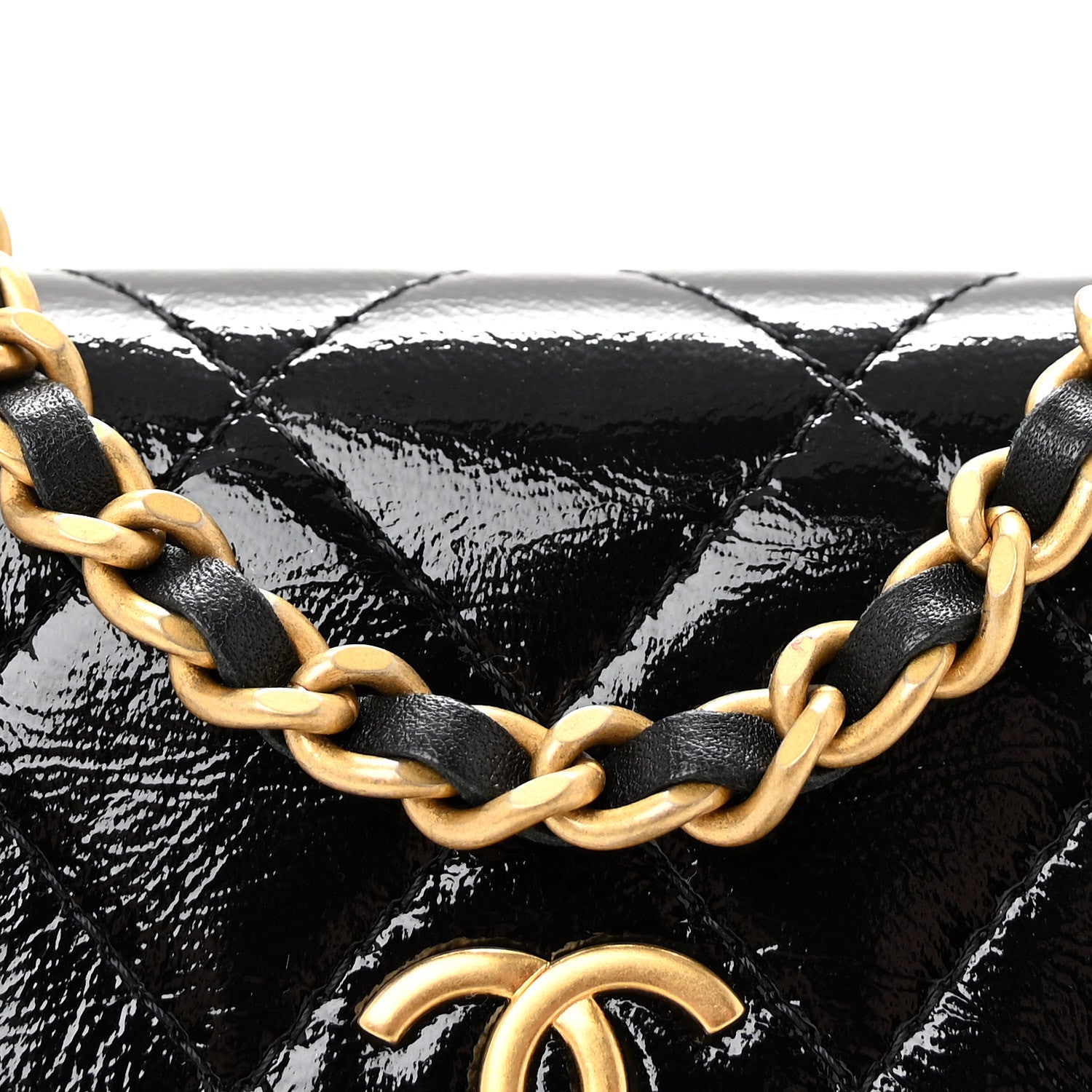 Chanel Crumpled Patent Lambskin Quilted Tassel Clutch With Chain Black 8 of 11