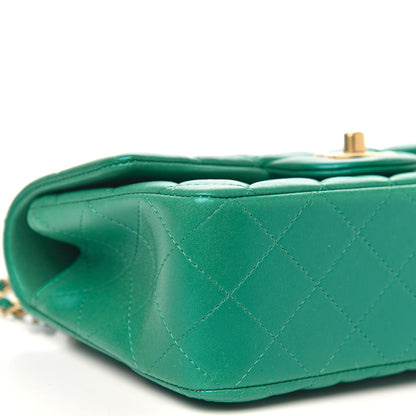 Chanel Iridescent Lambskin Quilted Mini Top Handle Rectangular Flap Green 9 of 11