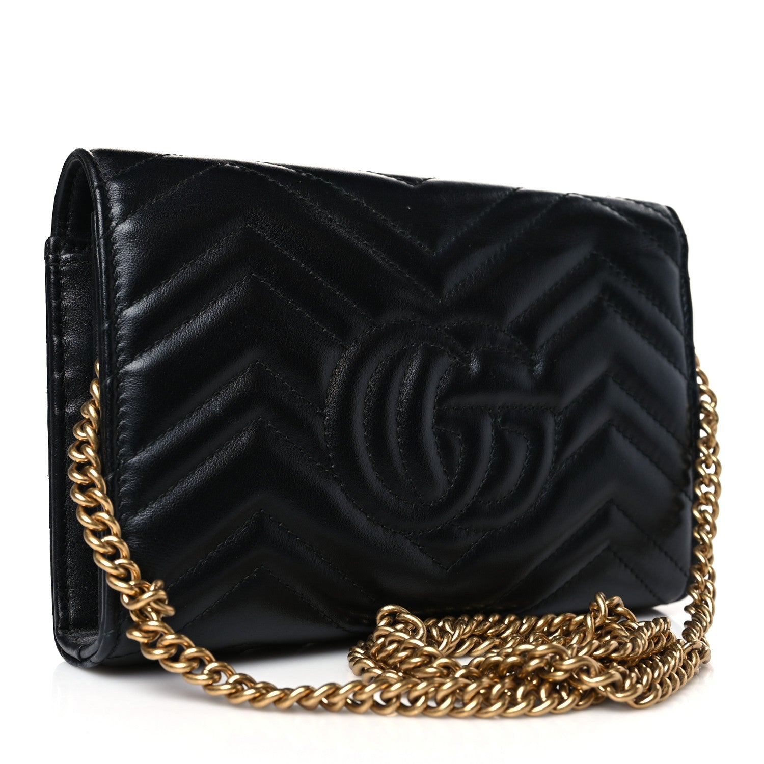 Gucci Calfskin Matelasse GG Marmont Chain Wallet Black 3 of 10