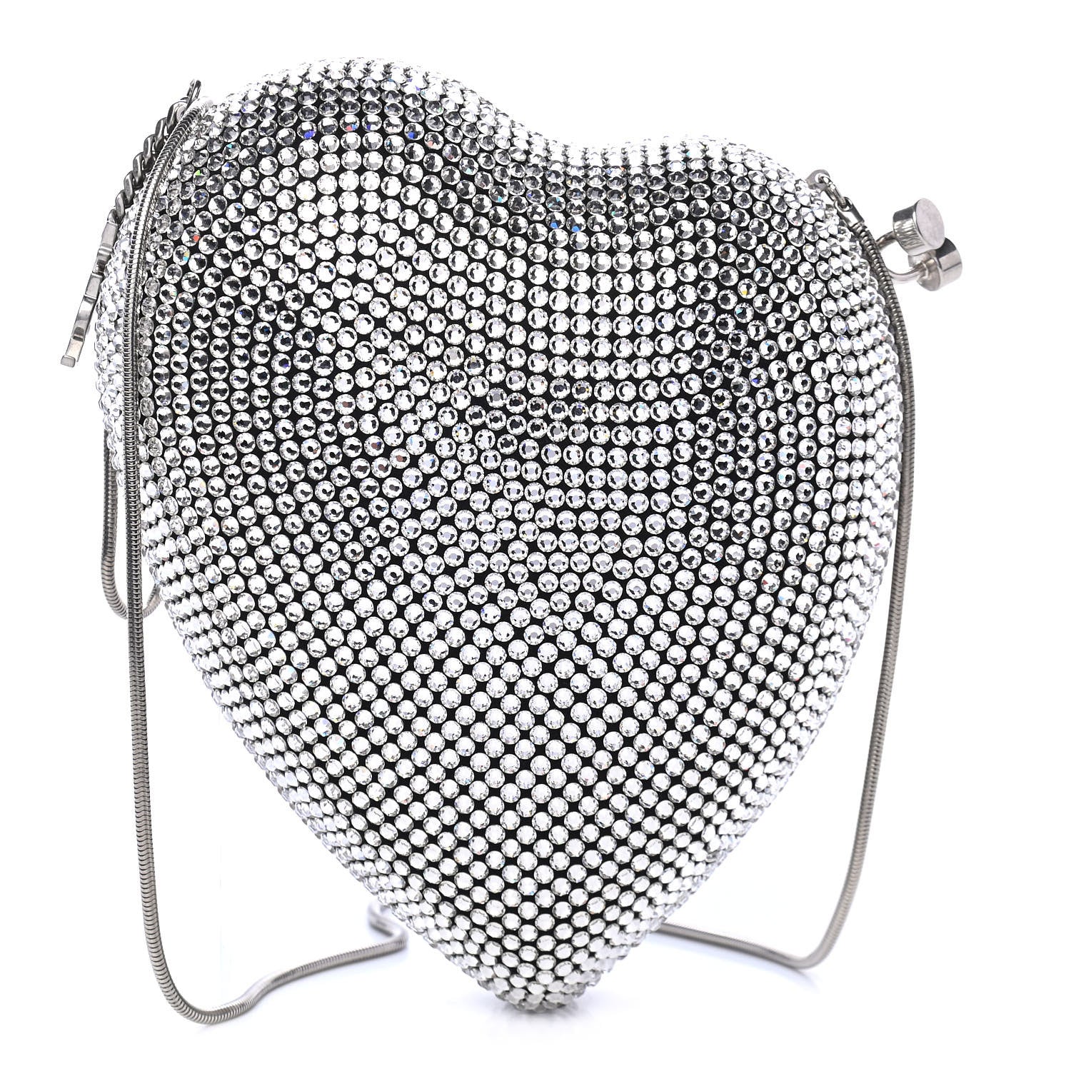 Saint Laurent Swarovski Crystal Heart Love Box Clutch Bag Silver 1 of 4