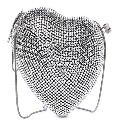 Saint Laurent Swarovski Crystal Heart Love Box Clutch Bag Silver 1 of 4