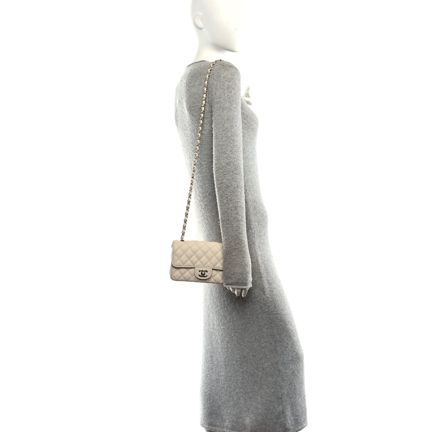 Caviar Quilted Mini Rectangular Flap Light Beige