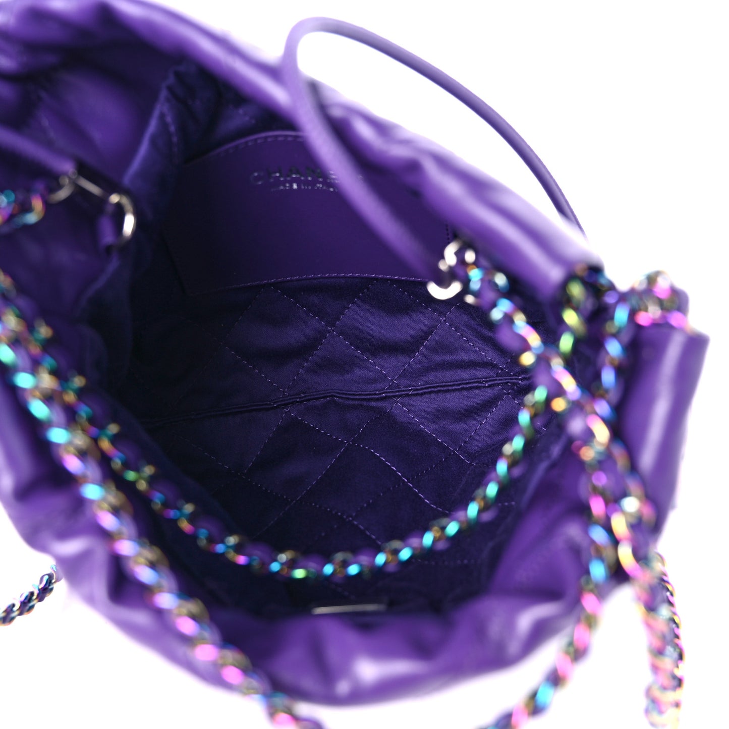Shiny Calfskin Quilted Rainbow Mini Chanel 22 Purple