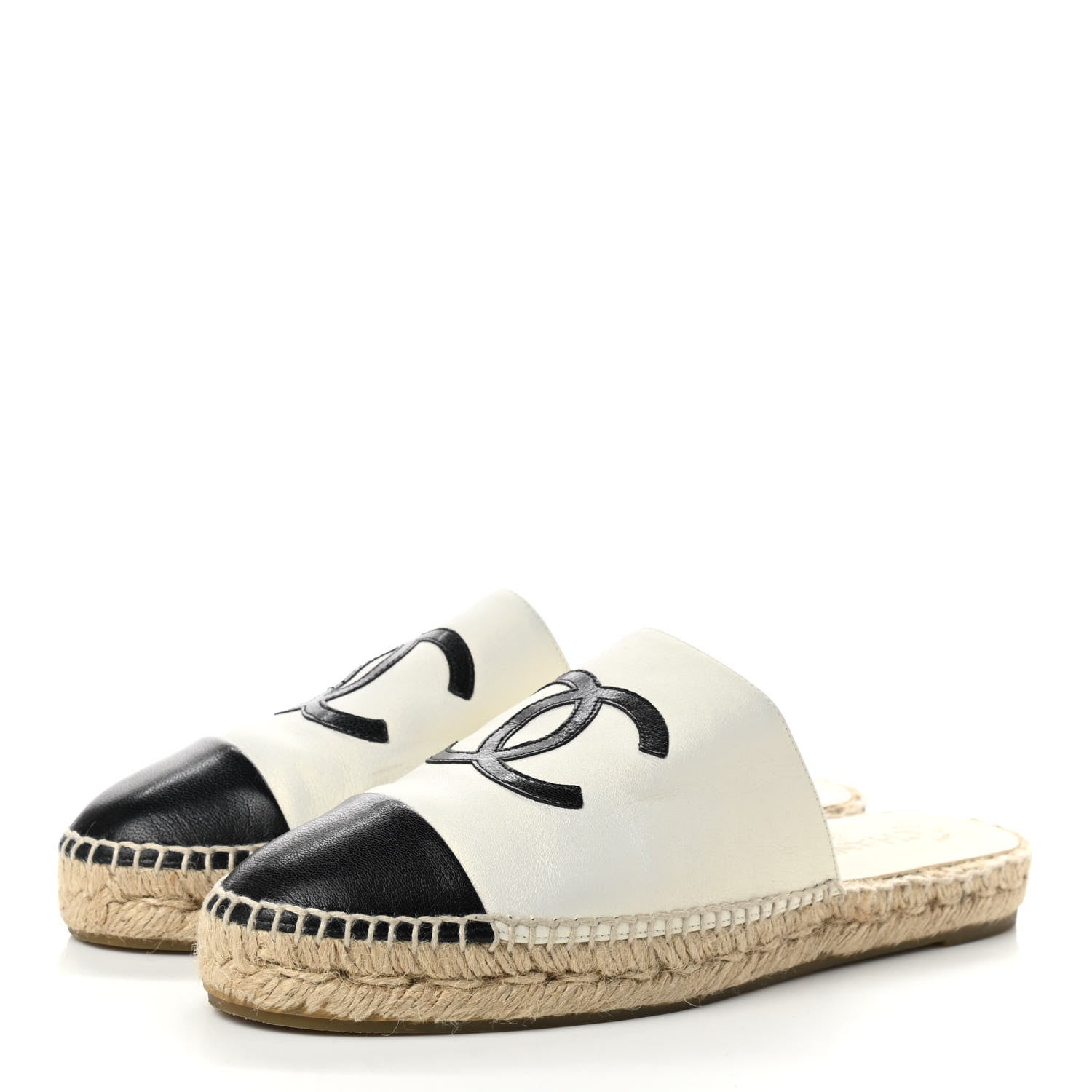 Chanel Iridescent Goatskin CC Espadrille Mules 40 Ivory Black 3 of 9