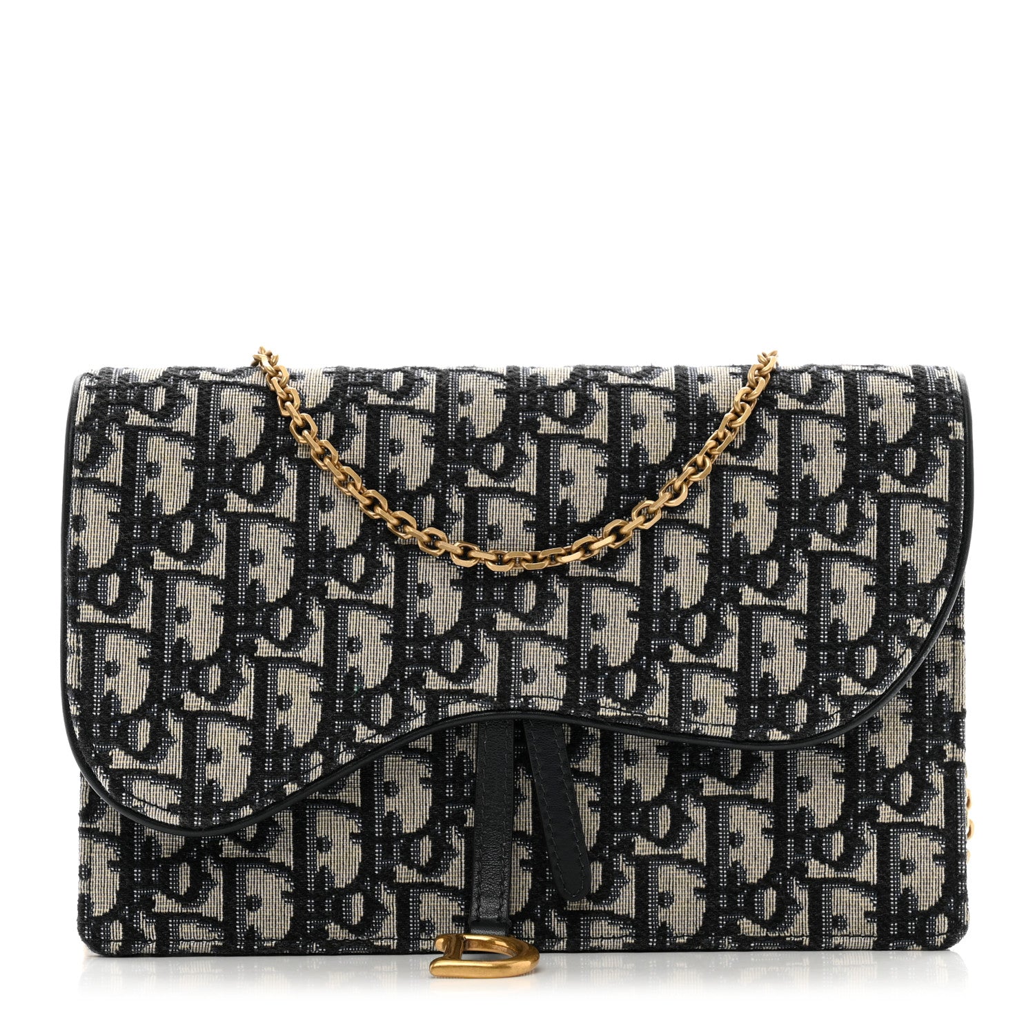 Christian Dior Oblique Saddle Chain Pouch Blue 1 of 10
