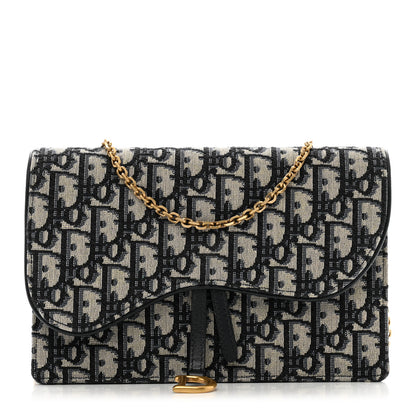 Christian Dior Oblique Saddle Chain Pouch Blue 1 of 10