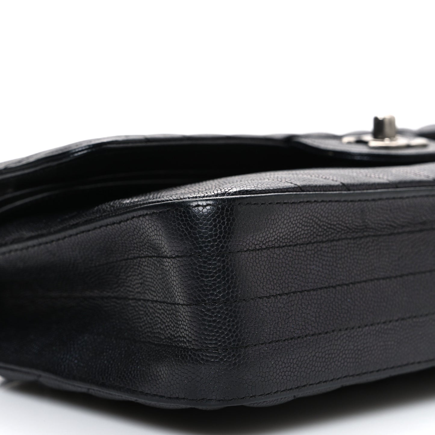 Iridescent Caviar Chevron Quilted Medium Double Flap Black