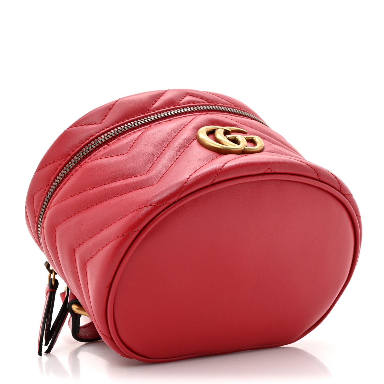 Gucci Calfskin Matelasse Mini GG Marmont Round Backpack Hibiscus Red 4 of 11