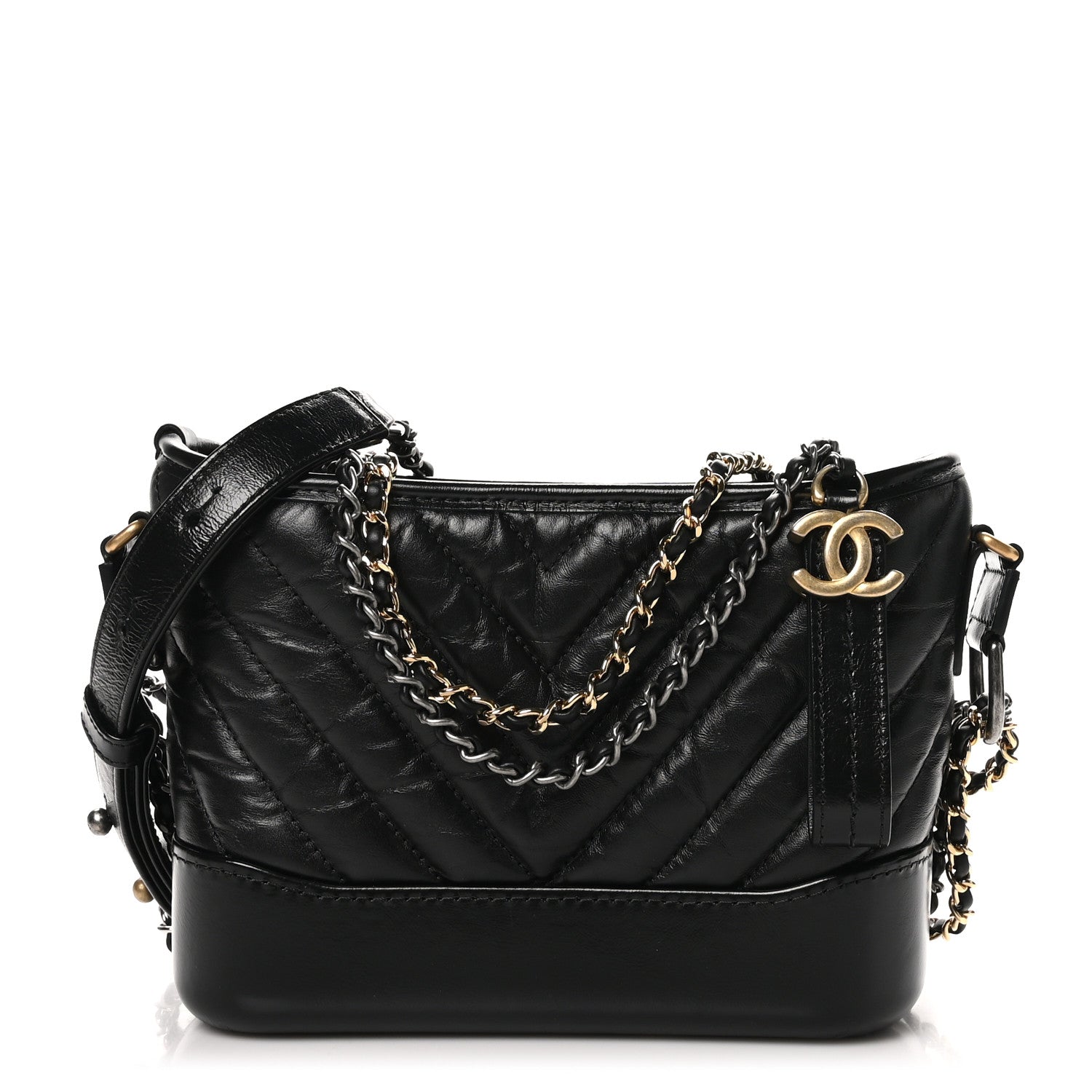 Chanel Aged Calfskin Chevron Quilted Small Gabrielle Hobo Black 1 of 11