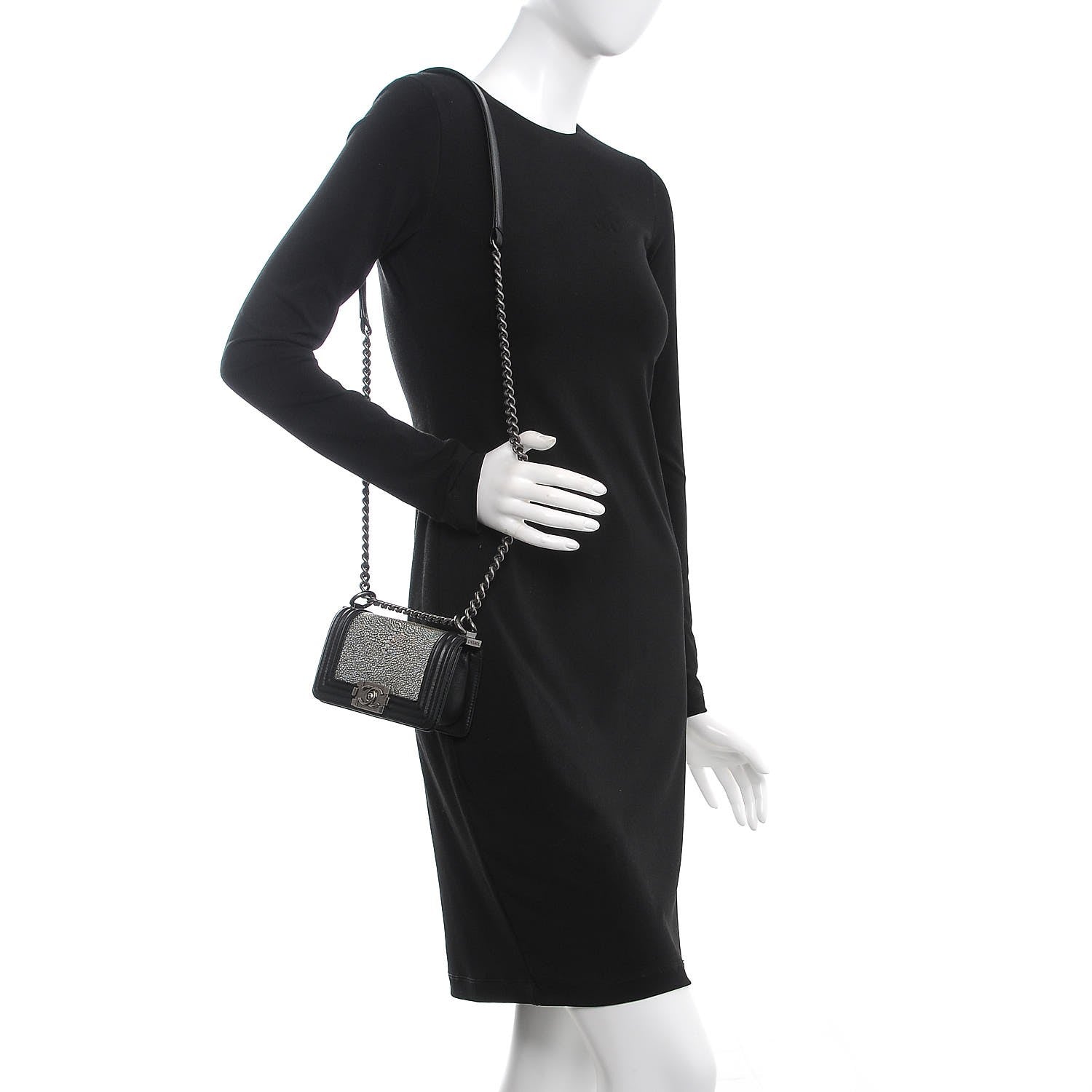 Chanel Galuchat Stingray Mini Boy Flap Black Silver 2 of 11