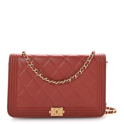 Chanel Calfskin Quilted Boy Wallet On Chain WOC Red 1 of 11
