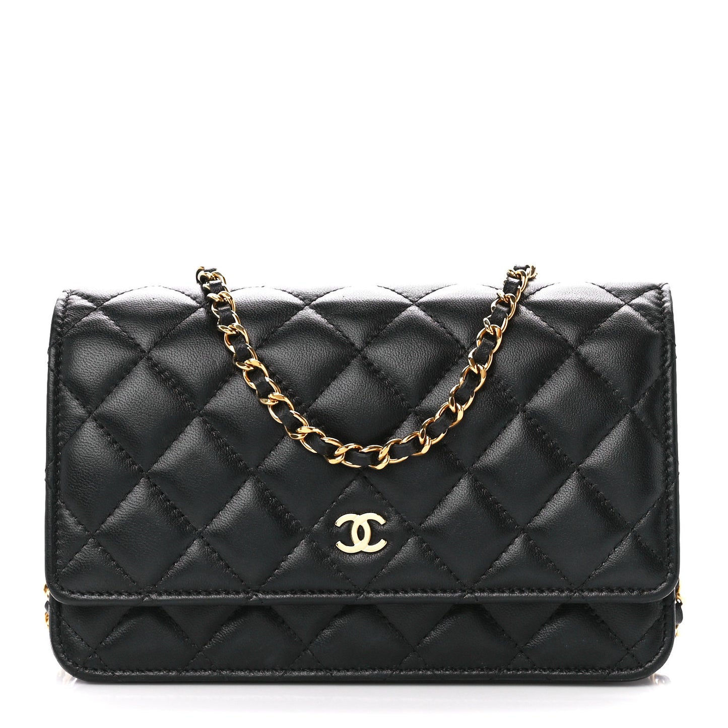 Lambskin Quilted Wallet On Chain WOC Black
