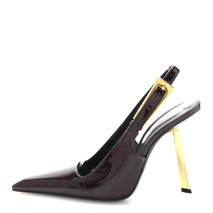 Saint Laurent Vernice Gloss Lee 110 Slingback Pumps 39 Marron Glace 1 of 10