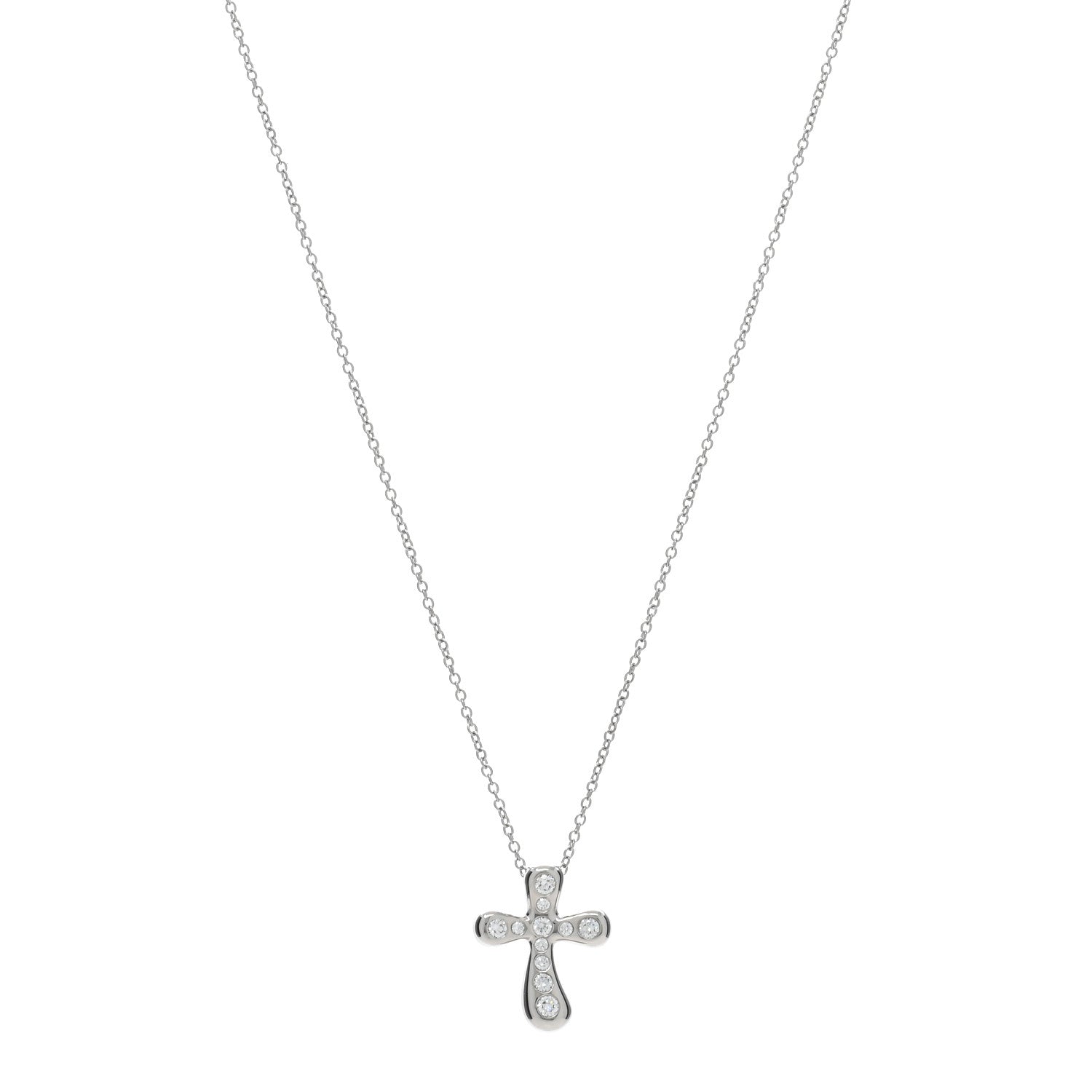 Tiffany Platinum Diamond 17mm Elsa Peretti Cross Pendant Necklace 1 of 4