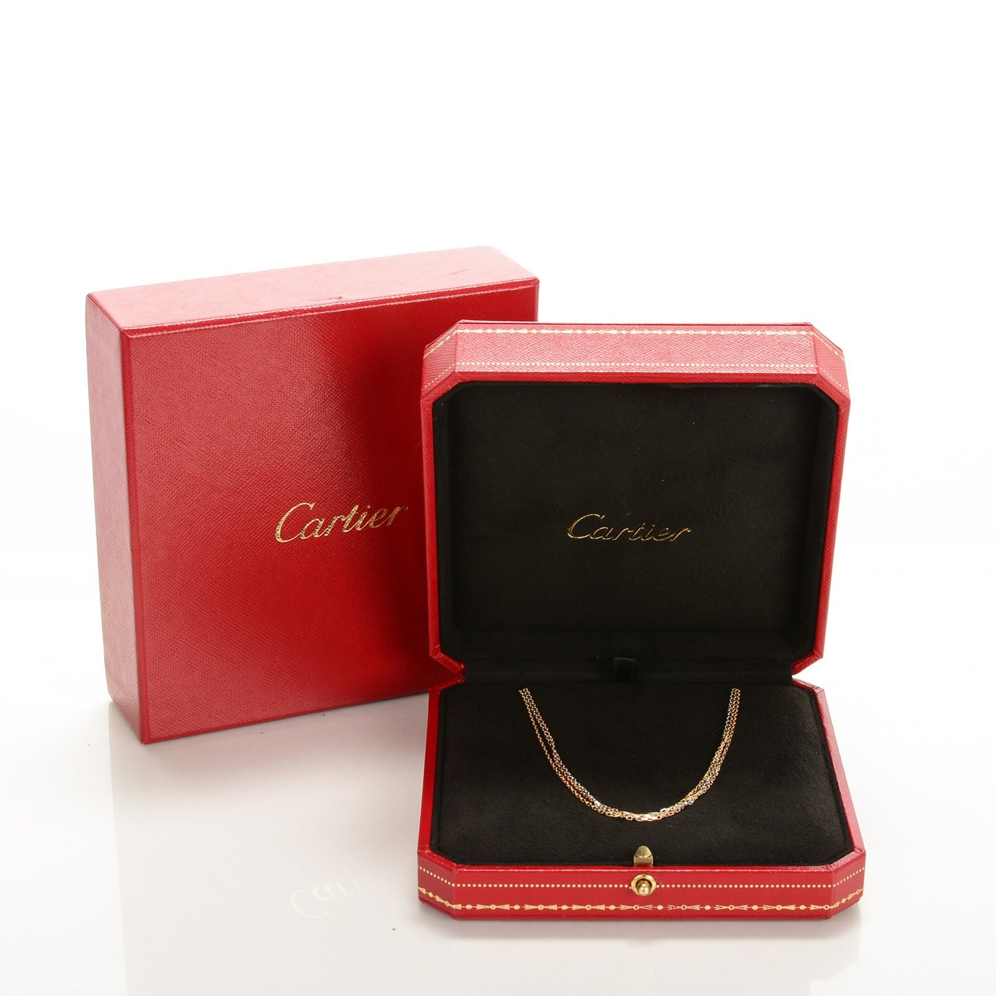 18K Pink Yellow White Gold Three Chain Necklace