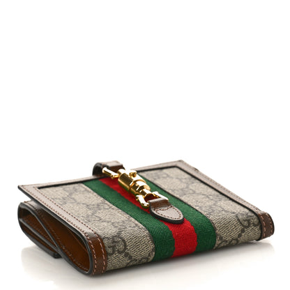 Gucci GG Supreme Monogram Textured Calfskin Web Jackie 1961 French Flap Wallet Beige Ebony Brown Sugar 4 of 9