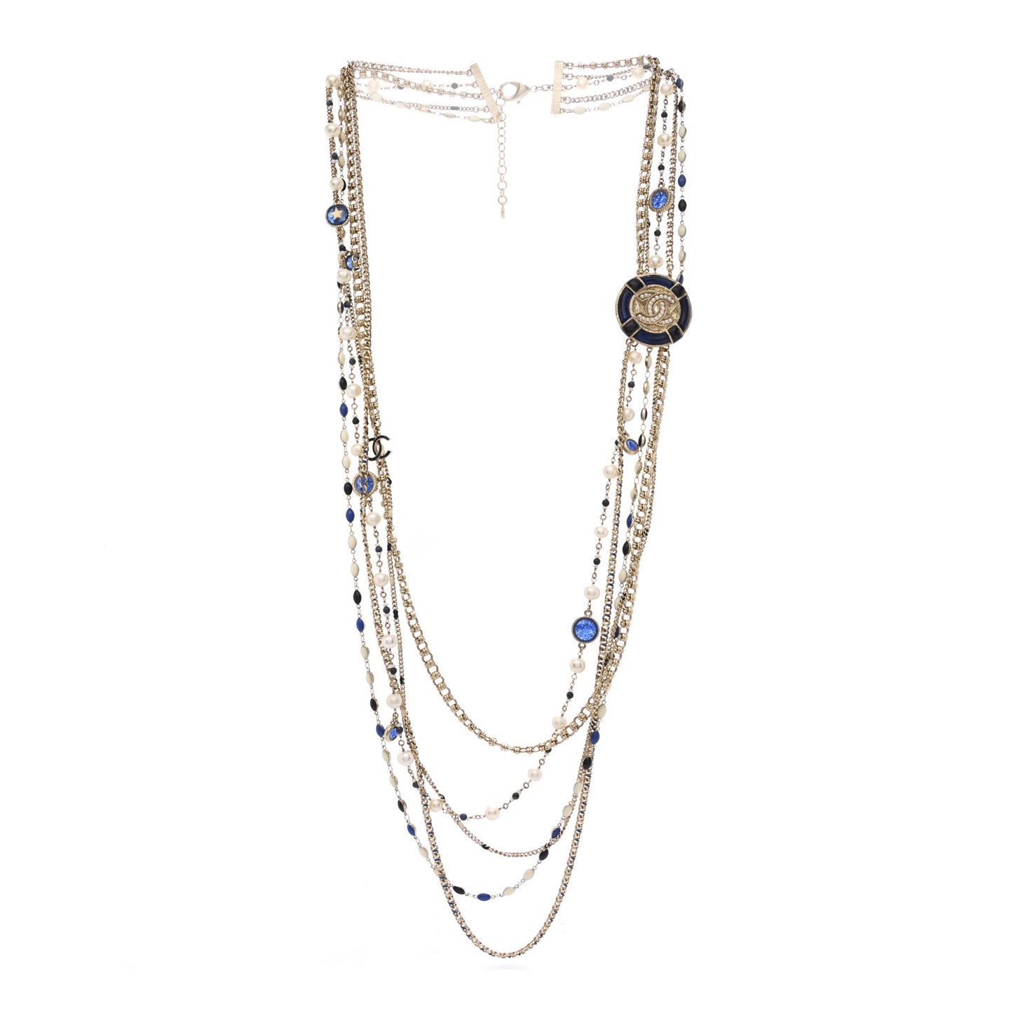 Pearl Resin Beaded CC Long Multi Strand Necklace Blue Gold Multicolor