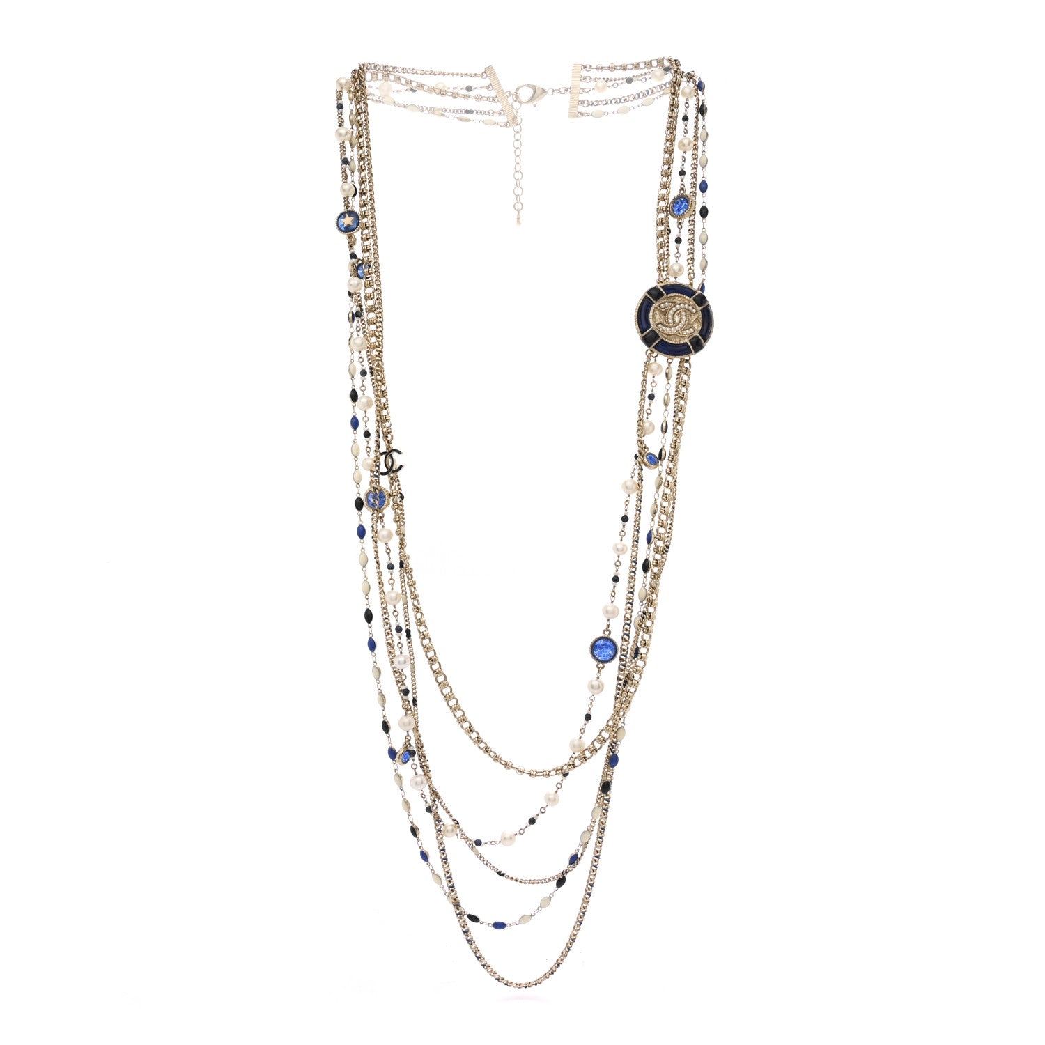 Chanel Pearl Resin Beaded CC Long Multi Strand Necklace Blue Gold Multicolor 3 of 7