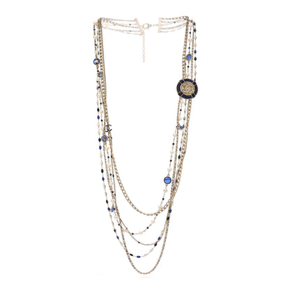 Chanel Pearl Resin Beaded CC Long Multi Strand Necklace Blue Gold Multicolor 3 of 7
