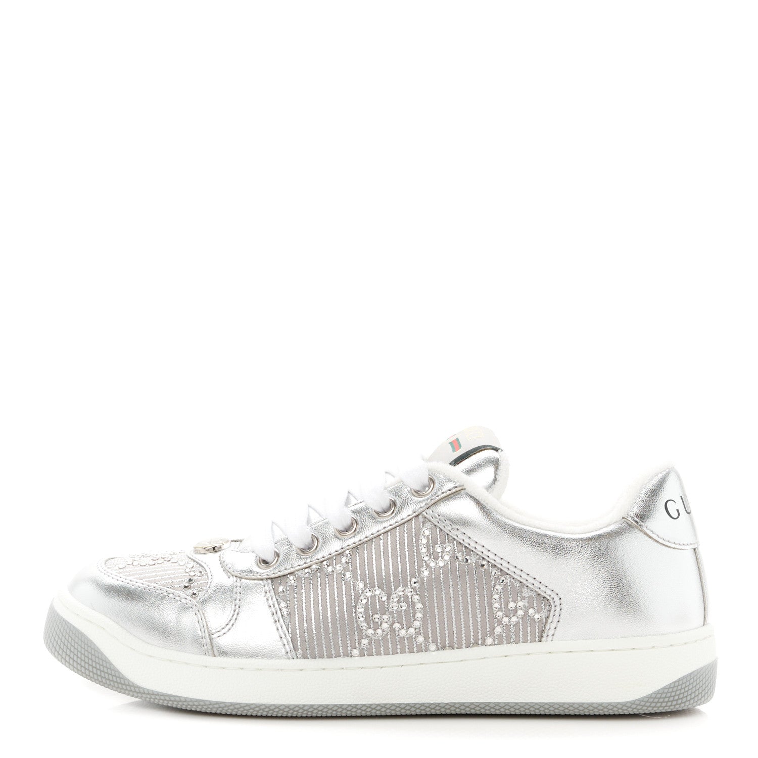 Gucci Metallic Nappa Silk Crystals Womens Screener Sneakers 36.5 Silver Light Grey 1 of 10