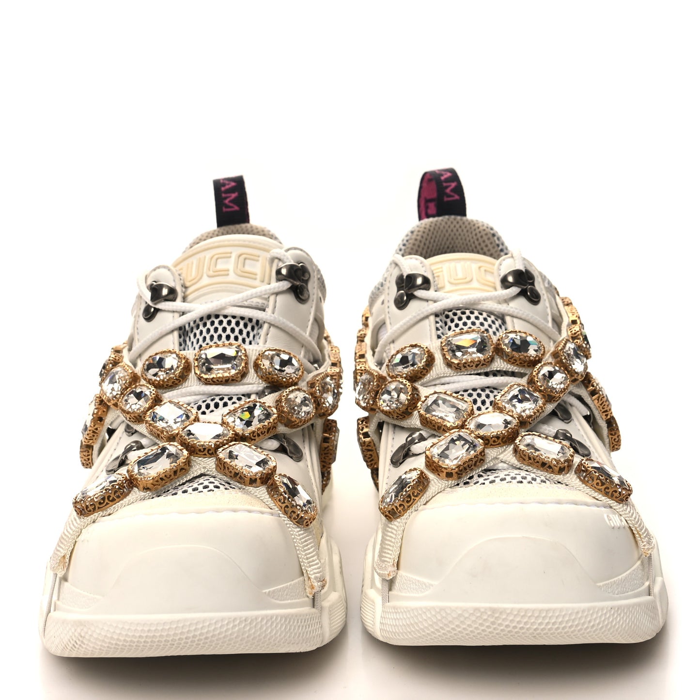 X SEGA Mesh Calfskin Suede Removable Crystals Womens Flashtrek Sneakers 37 Great White