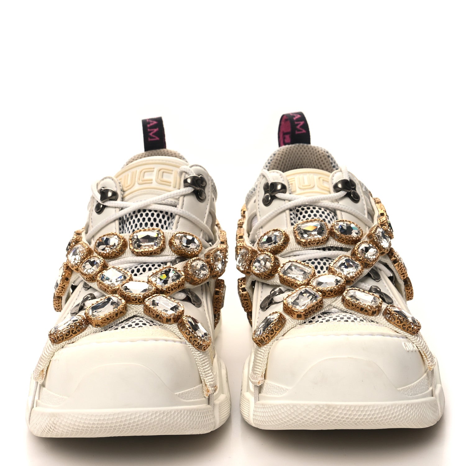 Gucci X SEGA Mesh Calfskin Suede Removable Crystals Womens Flashtrek Sneakers 37 Great White 2 of 8