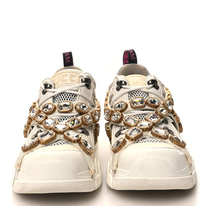 Gucci X SEGA Mesh Calfskin Suede Removable Crystals Womens Flashtrek Sneakers 37 Great White 2 of 8