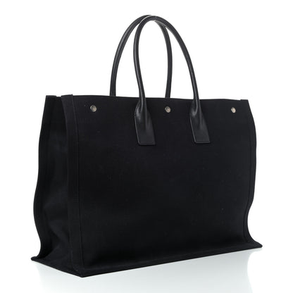 Saint Laurent Linen Calfskin Rive Gauche Tote Black 2 of 4
