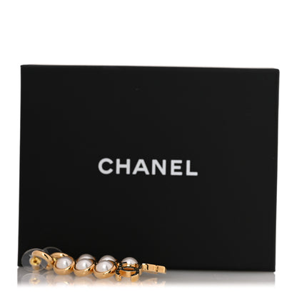 Chanel Metal Pearl CC Logo Drop Earrings White Gold 5 of 5