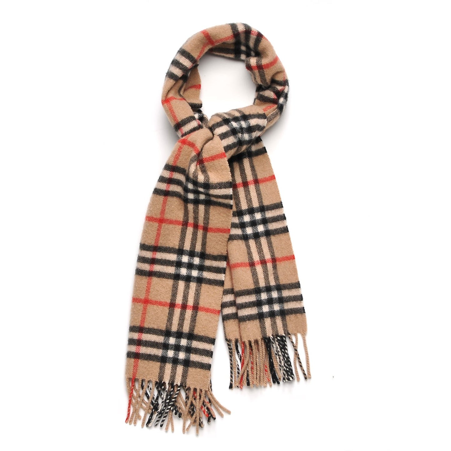 Cashmere Nova Check Fringe Scarf Camel