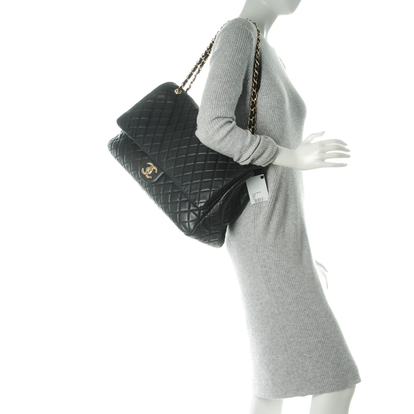 Calfskin Quilted XXL Travel Flap Bag Black
