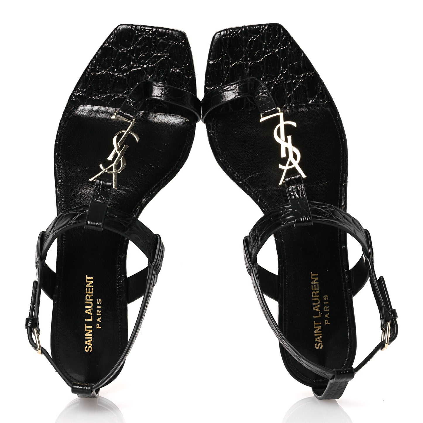 Calfskin Crocodile Embossed Cassandra Monogram Sandals 40 Black