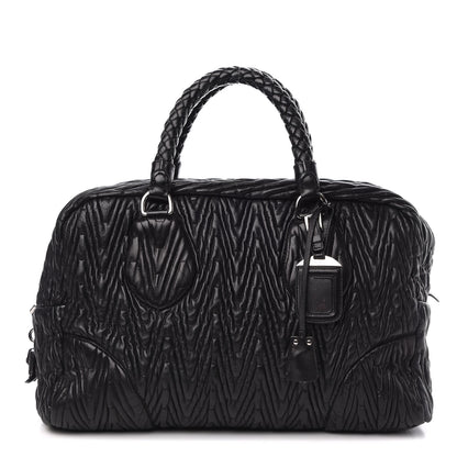 Prada Nappa Chevron Braided Bauletto Bag Black 1 of 9