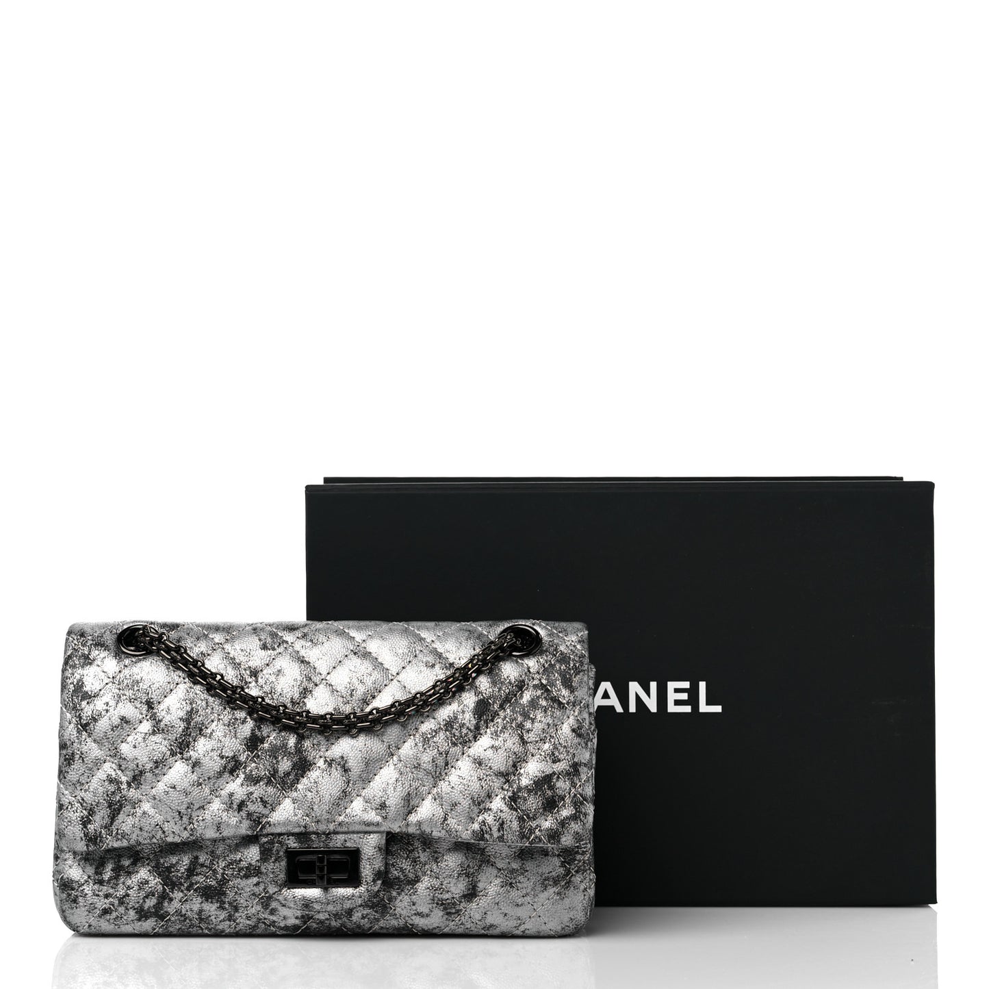 Metallic Caviar Quilted 2.55 Reissue 226 Flap Silver Black