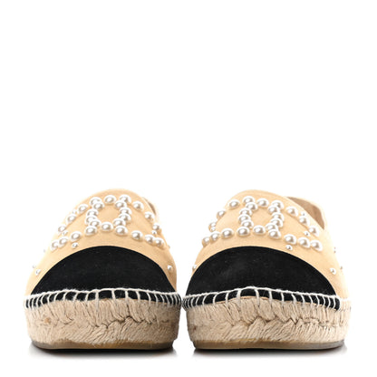 Chanel Suede Pearl CC Espadrilles 39 Beige Black 2 of 7