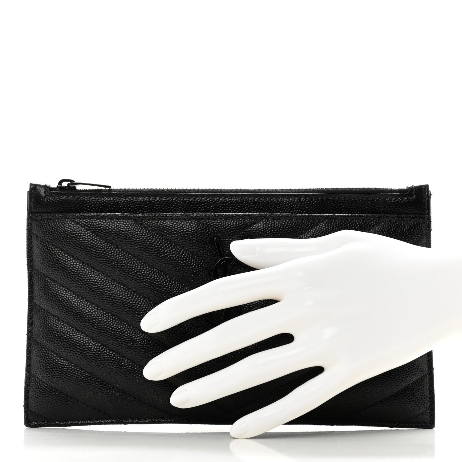 Saint Laurent Grain De Poudre Chevron Monogram Bill Pouch Black 2 of 8