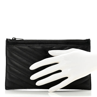 Saint Laurent Grain De Poudre Chevron Monogram Bill Pouch Black 2 of 8