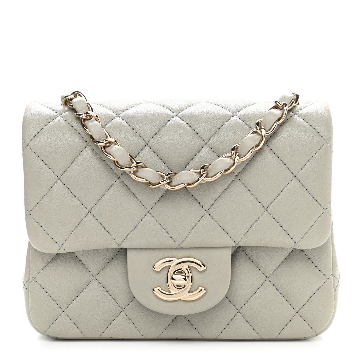 Lambskin Quilted Mini Square Flap Grey