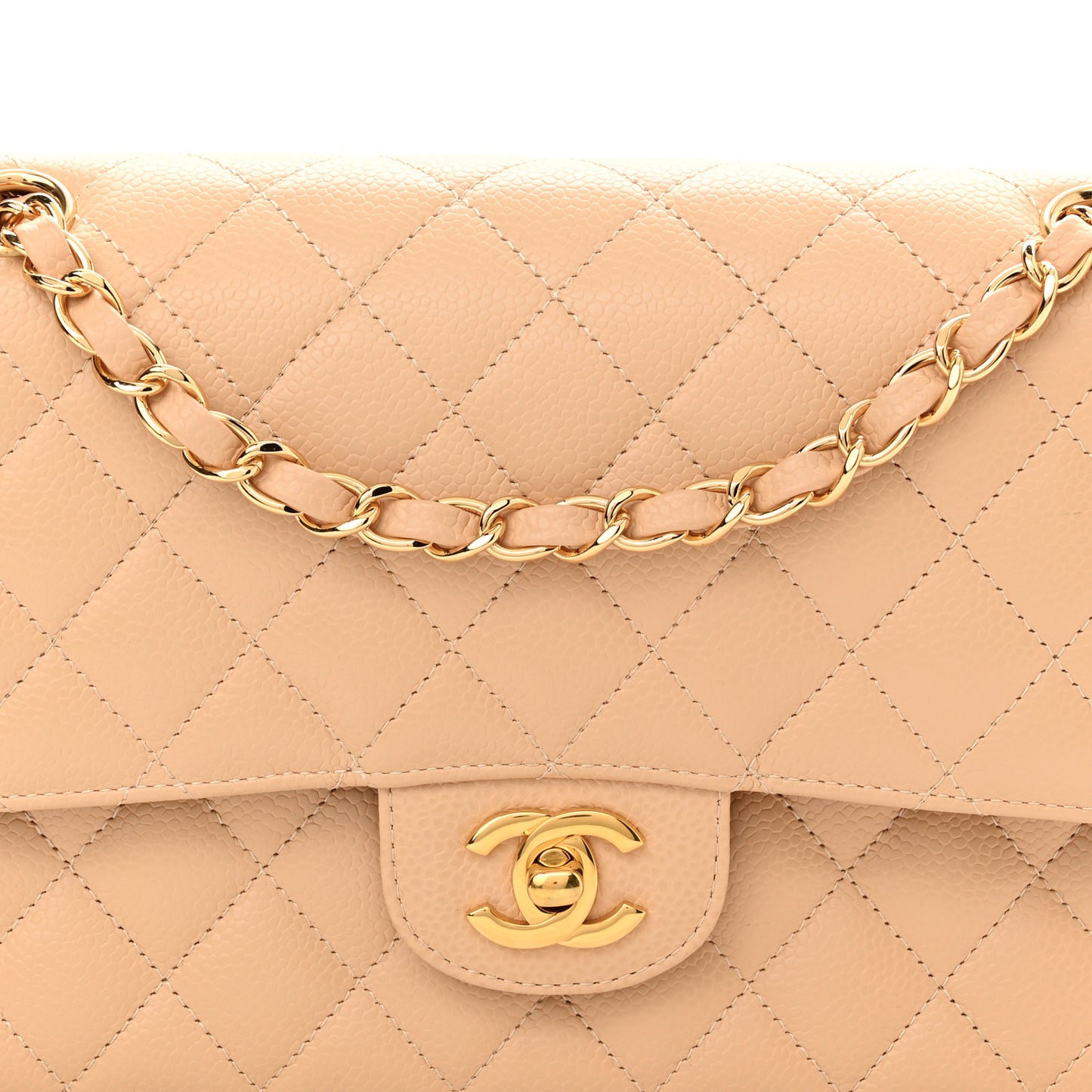 Caviar Quilted Medium Double Flap Beige Clair