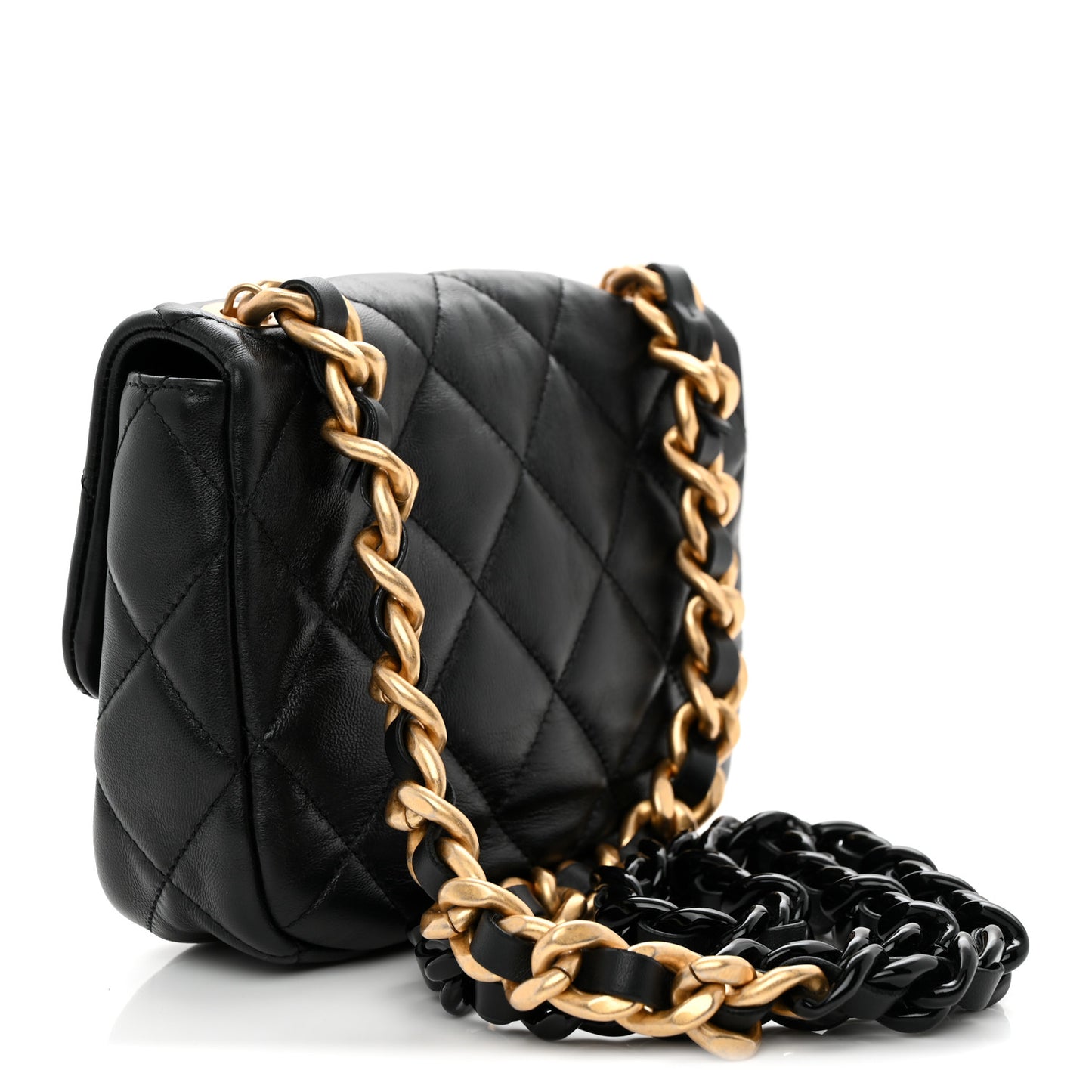 Lambskin Quilted Mini Lacquered Chain Flap Black