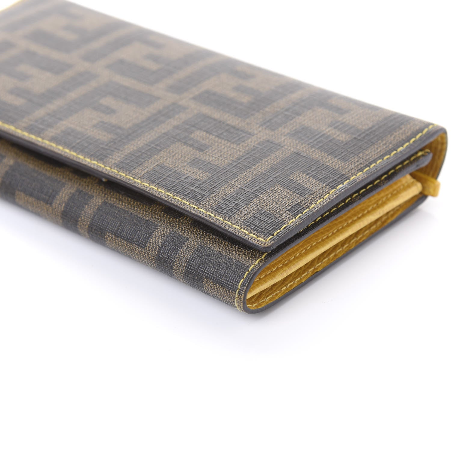 Fendi Zucca Spalmati Vitello Elite Continental Wallet Tobacco Giallo 7 of 12