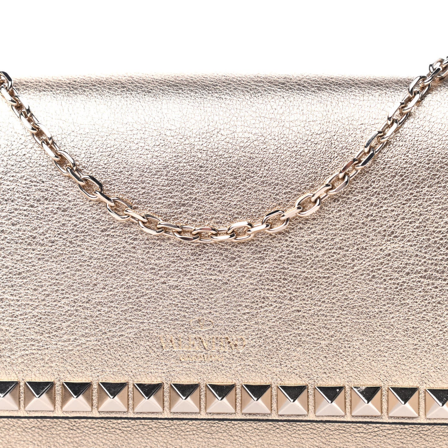 Metallic Calfskin Rockstud No Limit Wallet On Chain Gold